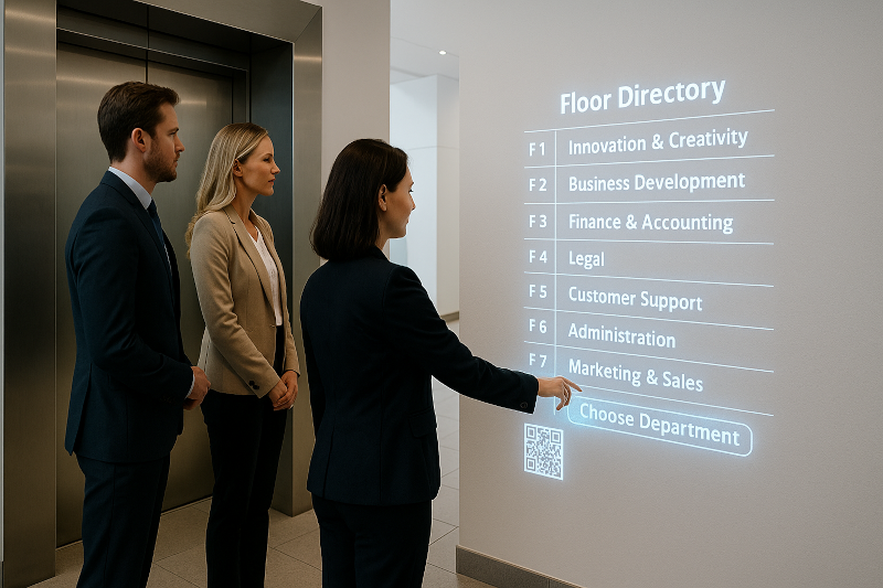 Construction works use touchscreen technology on job site.